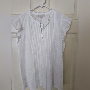 Loft White Ruffle Sleeve Top, Size M, New with Tags